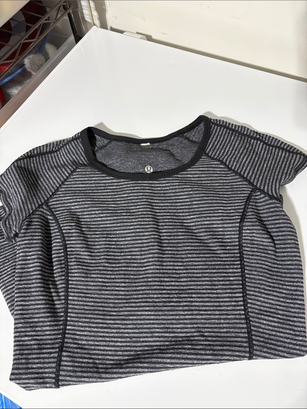 lululemon athletica vintage Black and Gray Striped Tee size 6